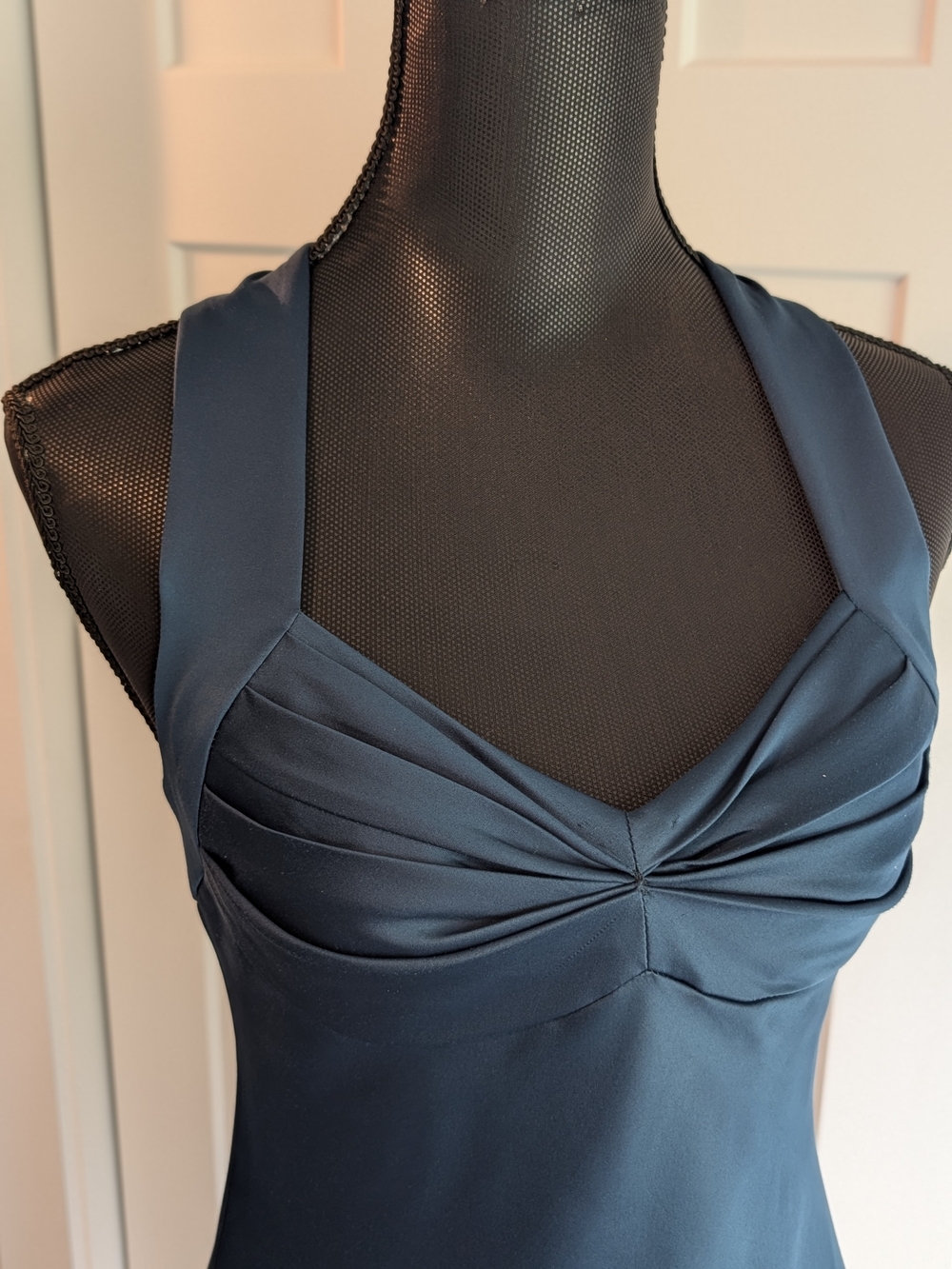 Calvin Klein Satin Evening Gown – Deep Ocean Blue/Teal Pleated Bust,A-Line Dress - Picture 2 of 4